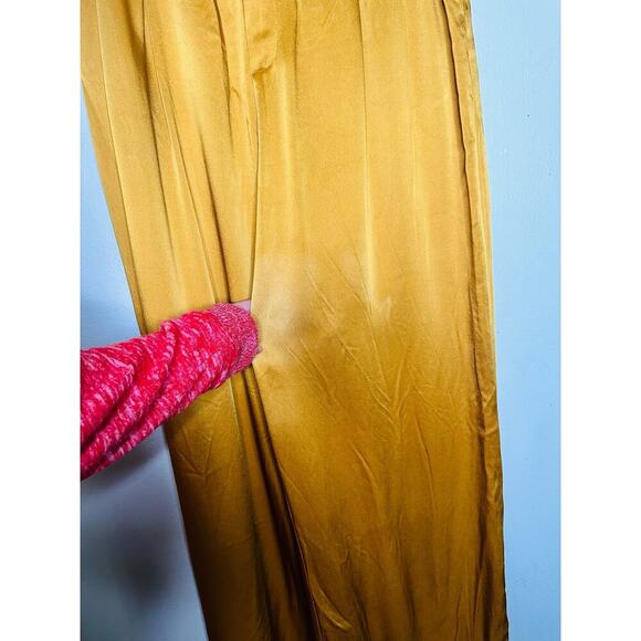 LAPOINTE Mustard Yellow Satin Pleated Front Zipper Relaxed Pants Size 8 - Picture 7 of 16